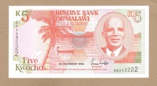 MALAWI: 5 Kwacha Banknote,(UNC),P-24a, 01.12.1990, No Reserve!