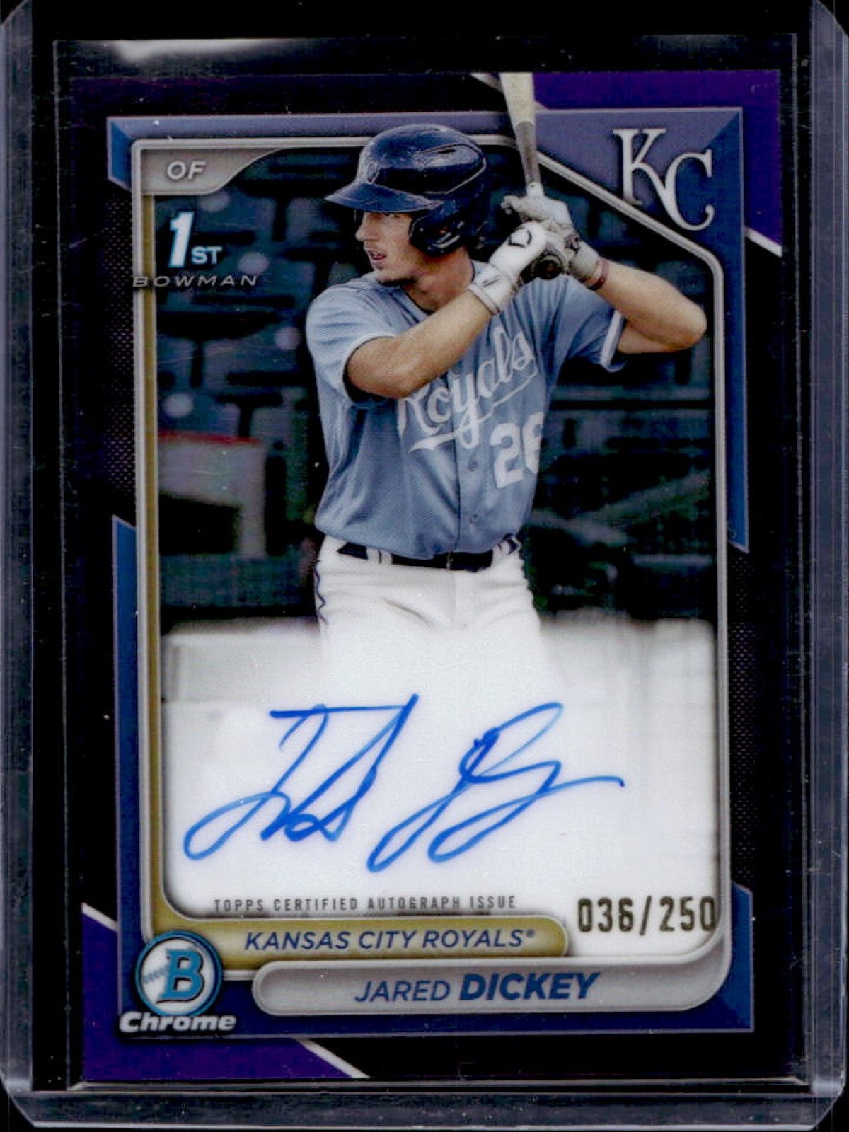 2024 Bowman Jared Dickey Chrome Auto Purple Refractor 1st #36/250
