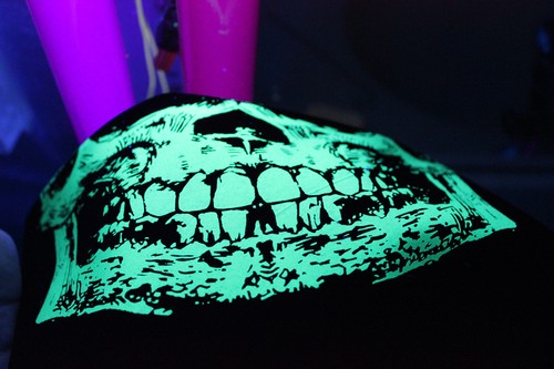 RAVE DAYGLOW NEON SAFETY GREEN SKULL BLACK BANDANA DUBSTEP BLACK LIGHT REACTIVE - Picture 2 of 6