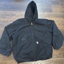 USA Carhartt J140 BLK Hooded Coat 2XL TALL Mens Black Quilt-Lined Union Made