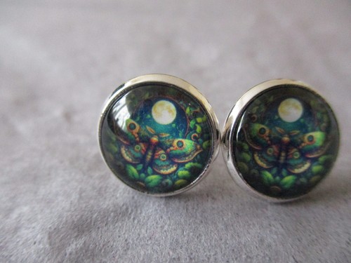 Ohrstecker versilber - Cabochon Glas - Motiv Motte/Schmetterling - Bunt