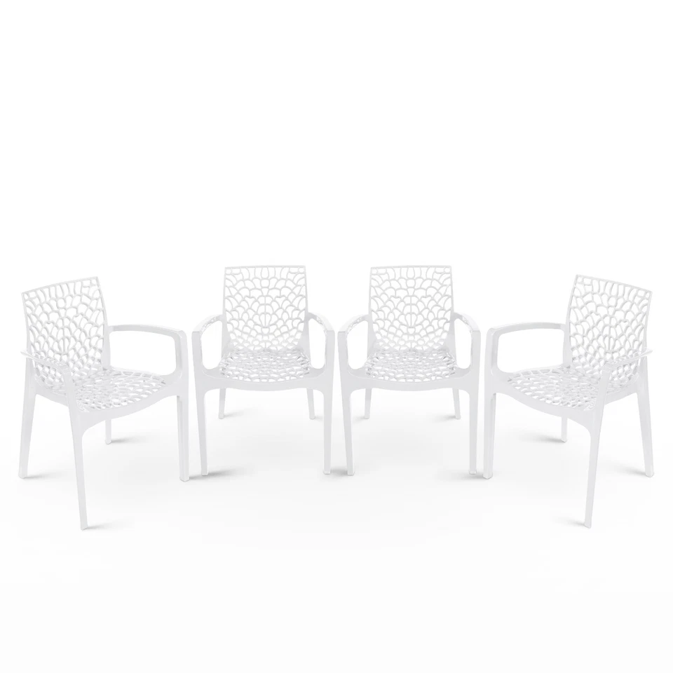 Sillones de comedor interior exterior diseño tela de araña, Italia, apilables, 4 sillas Foto 3 de 4