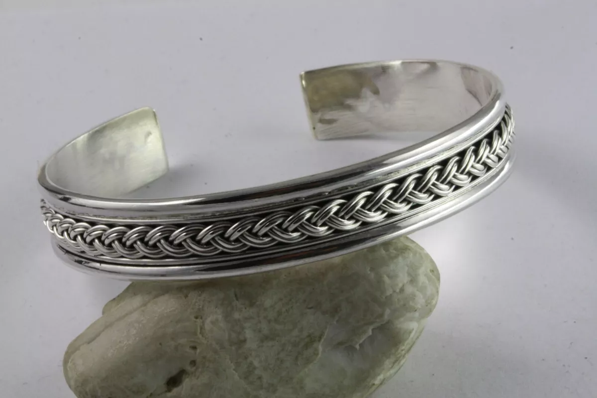 Design Silver Bangle Braided Ladies Men s Silver Bracelet 925 Silver 021