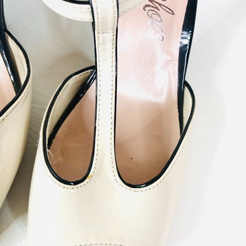 M&S Woman Cream & Black Monochrome Mid Heel Peeptoe T-bar Heels Size 6.5 (39.5) - Picture 7 of 14