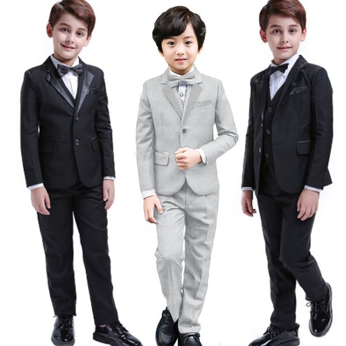 Tuxedo Shirt Vest - Ring Bearer Black Boys Suits For Weddings Formal Blazer 6PCS - Picture 2 of 16