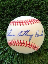 TOM HENKE FULL NAME SIGNED NATIONAL LEAGUE BASEBALL CARDINALS RANGERS BLUE JAYS