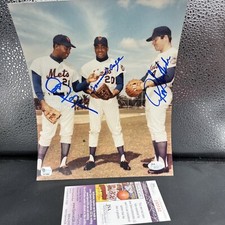 TOMMIE AGEE CLEON JONES RON SWOBODA 1969 NY METS SIGNED 8x10 PHOTO JSA/Coa