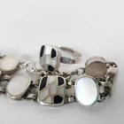 Sterling Silver Onyx MOP Inlay Bracelet & Ring Set Ring Size 7.5