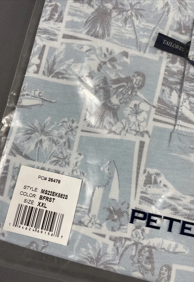 Peter Millar Golf Shirt Polo Crown Crafted ACBP Hawaiian Print XXL Blue BFRST - Image 2 of 4
