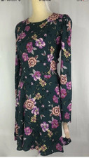 Gianni Bini Flare A-Line Dress Skater Medium Long Sleeve Keyhole Green New
