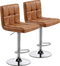 Bar Stools Set of 2, PU Leather Swivel Barstools, Height Adjustable Counter Chai