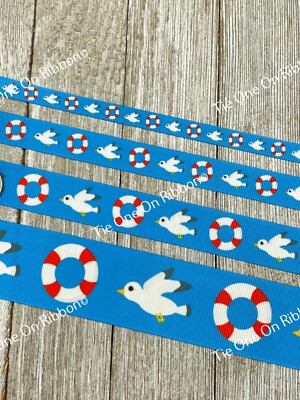 Printed Grosgrain Ribbon 4 Widths 3 & /5 Yard Seagull Bird Beach Nautical Sail