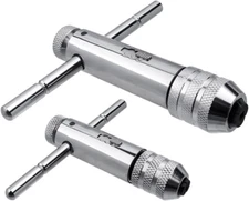 2Pcs Ratchet T Handle Tap Wrench, Adjustable T Bar Handle Holder Ratcheting Tap