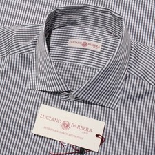 Luciano Barbera NWT Casual Button Down Shirt Size M White/Blue/Brown Mini Check