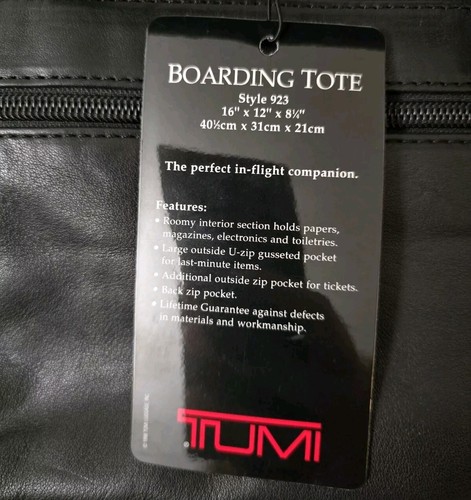 VINTAGE 1996 Tumi Genuine Leather Black Briefcase Travel Boarding Tote Bag NWT - Picture 14 of 15