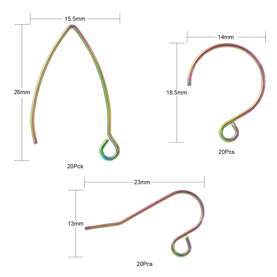 1 Caja Multicolor 304 Acero Inoxidable Ganchos para Pendientes Alambre para Oreja 18.5~26x13~15.5mm Foto 3 de 4