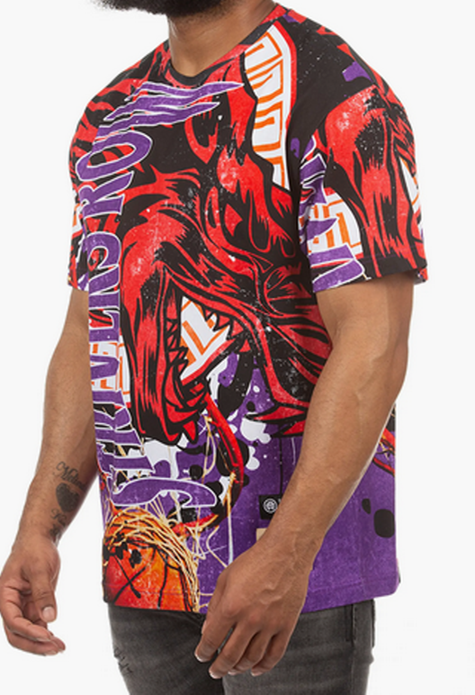 FILA T shirt STRIVERS ROW rosso lupo cotone grafica Tillandsia viola nuova con etichetta $80