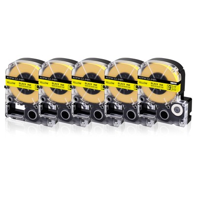 5PK Black on Yellow 9mm Label Fits EPSON LK-3YBW King Jim SC9YW Tepra Pro Tape