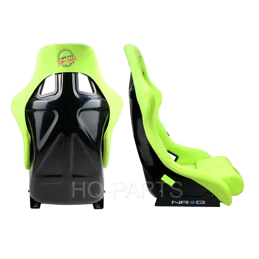 NRG PRISMA FIXED BACK BUCKET RACING SEAT NEON GREEN ALCANTARA