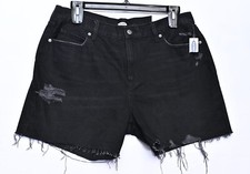 Old Navy Black Distressed Hi Rise Slouchy Straight Denim Shorts Size 14 NWTS