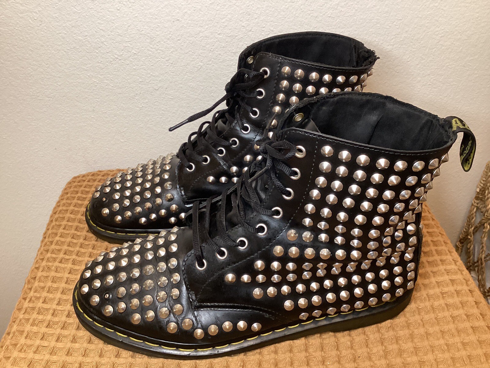 RARE Dr. Martens Spike Men’s Sz 13 Black Silver Combat Boots Beads Studded Punk image 3