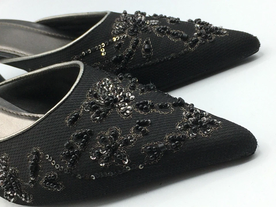 Fioni Black Beads Women 2" Mule Heels Shoes 7.5 M Pageant - Image 4 of 4