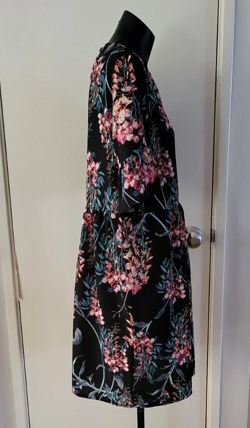 Boohoo Maternity Black Floral Dress Size 10 - Image 2 of 4