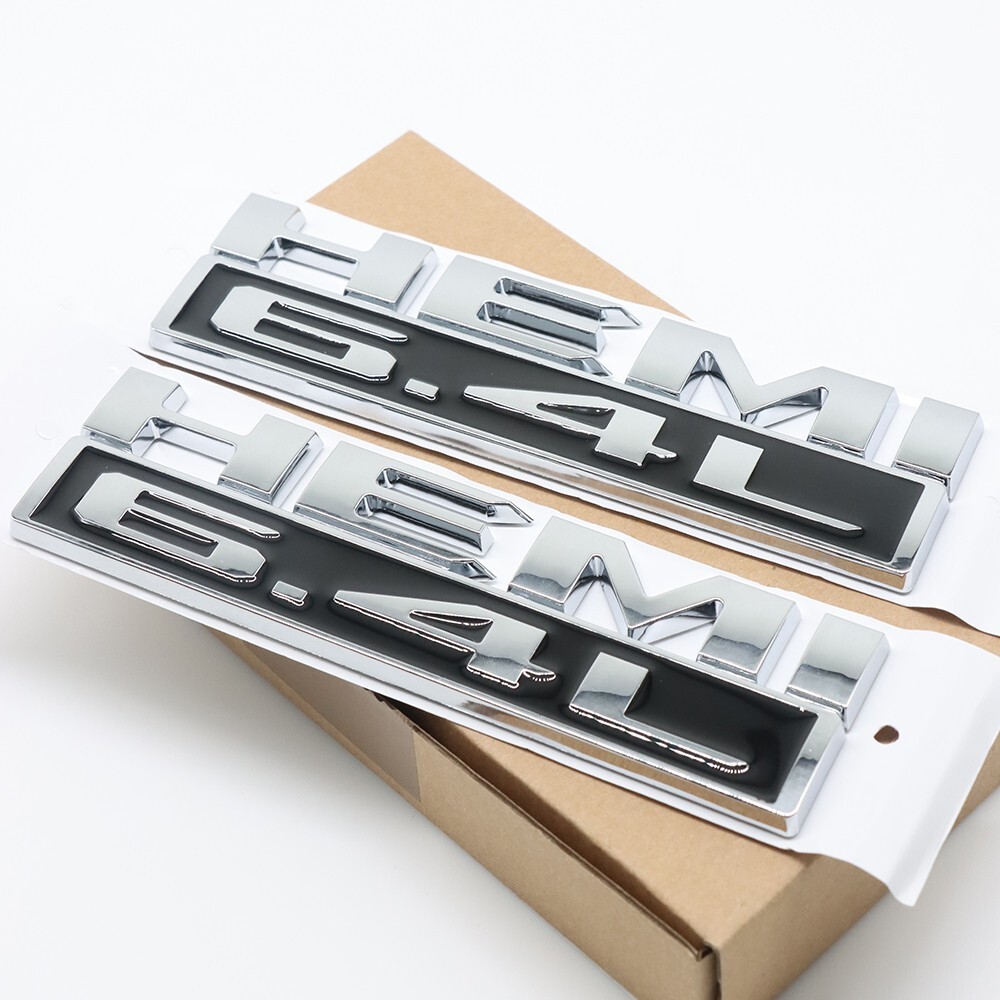 2X Chrome Black Side Fender Emblems Badge Fits for RAM 1500 2500 3500 Hemi 6.4 L