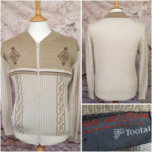 TOOTAL MAN AT EASE VINTAGE REISSVERSCHLUSS VORNE CARDIGAN PULLOVER GRÖSSE MEDIUM 40-42"