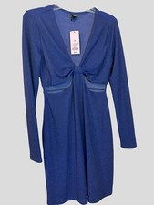 🔥NWTWomen's Long Sleeve Cut Out Lurex Bodycon Dress Wild Fable Blue Medium