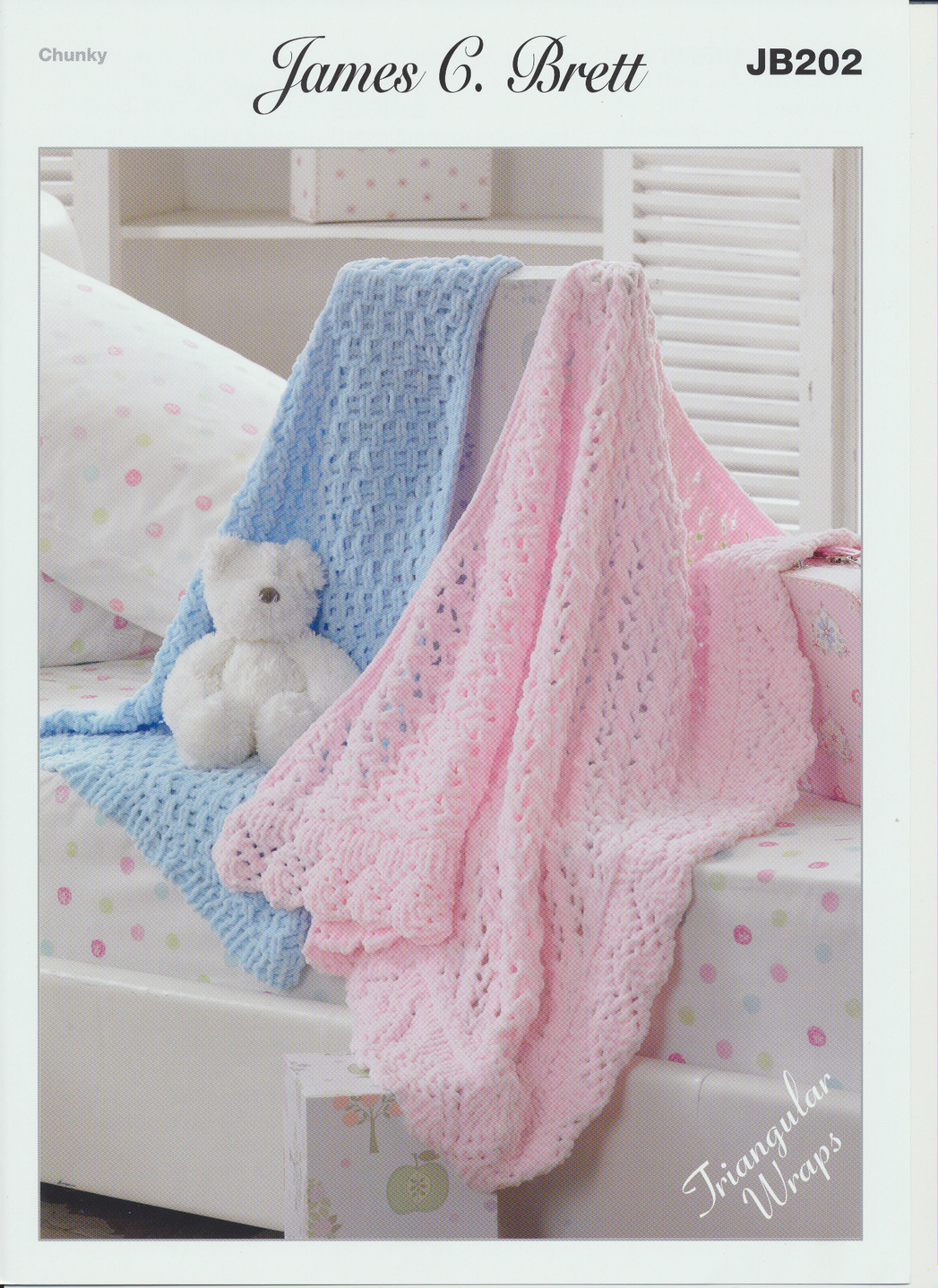 James Brett Flutterby Chunky Knitting Pattern Baby Shawls Triangular Wraps JB202