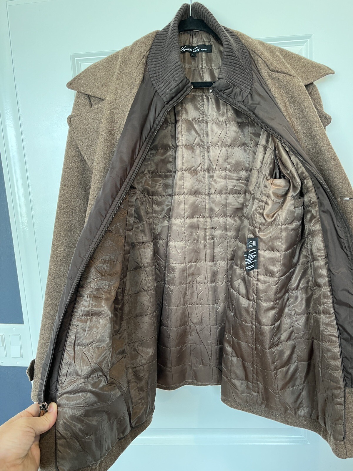 Cole Men's Double Breasted Wool Blend Peacoat with Bib, brown