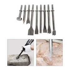 9Pcs Pneumatic Air Hammer Punch Chipping Bits Tool Chisel 0.39In Shank Tools Set