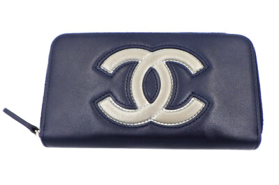 シャネル CHANEL Chanel Round Zipper Wallet Smetal Fittings Serial Navy .5093