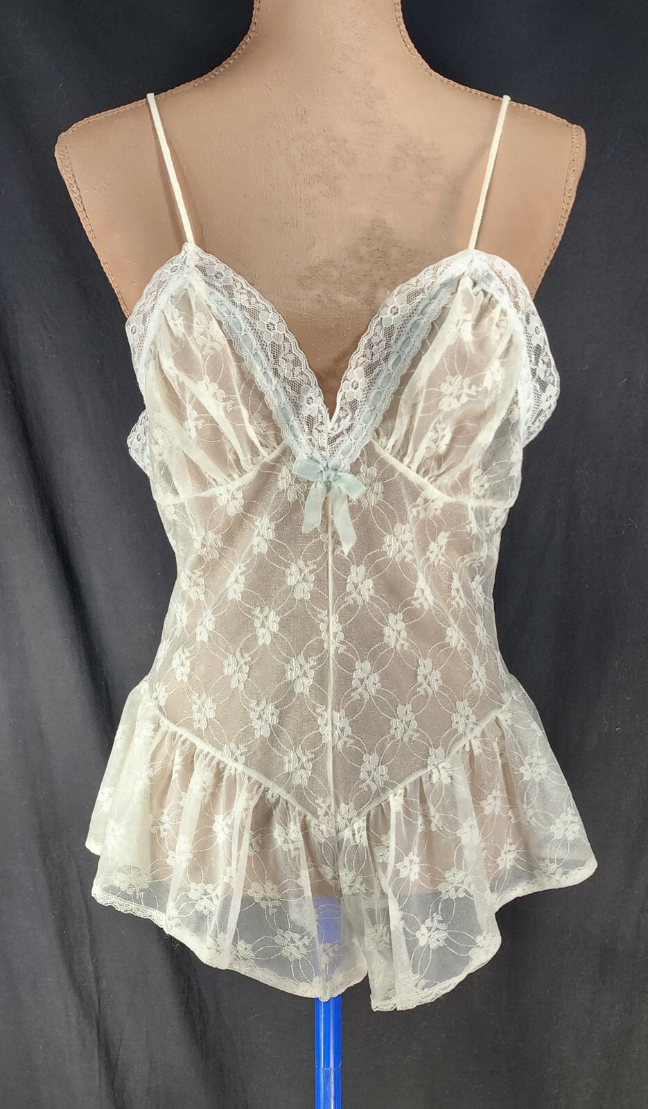 VTG VAL MODE Sheer Lace Teddy MEDIUM Hi Cut Flutter Leg Romper Bodysuit UNWORN