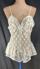 VTG VAL MODE Sheer Lace Teddy MEDIUM Hi Cut Flutter Leg Romper Bodysuit UNWORN