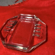 Vintage Mid Century Modern MCM Clear Glass Cigar Ashtray Hexagon 6 Slot