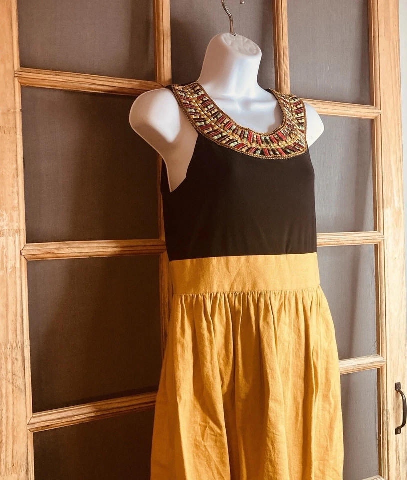 Vestido para mujer Tiana B escote con cuentas negro dorado talla 6 17x36 EE. UU. 30 % lino Foto 2 de 4