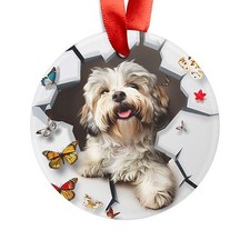 Lhasa Apso with Butterflies Whimsical Holiday Acrylic Ornament