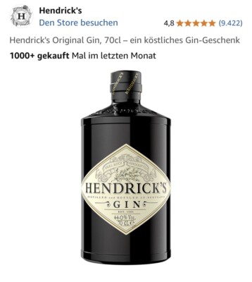 3x Hendrick s / Hendricks Gin Small Batch, Handcrafted in Scotland / 44 % / 0,7L