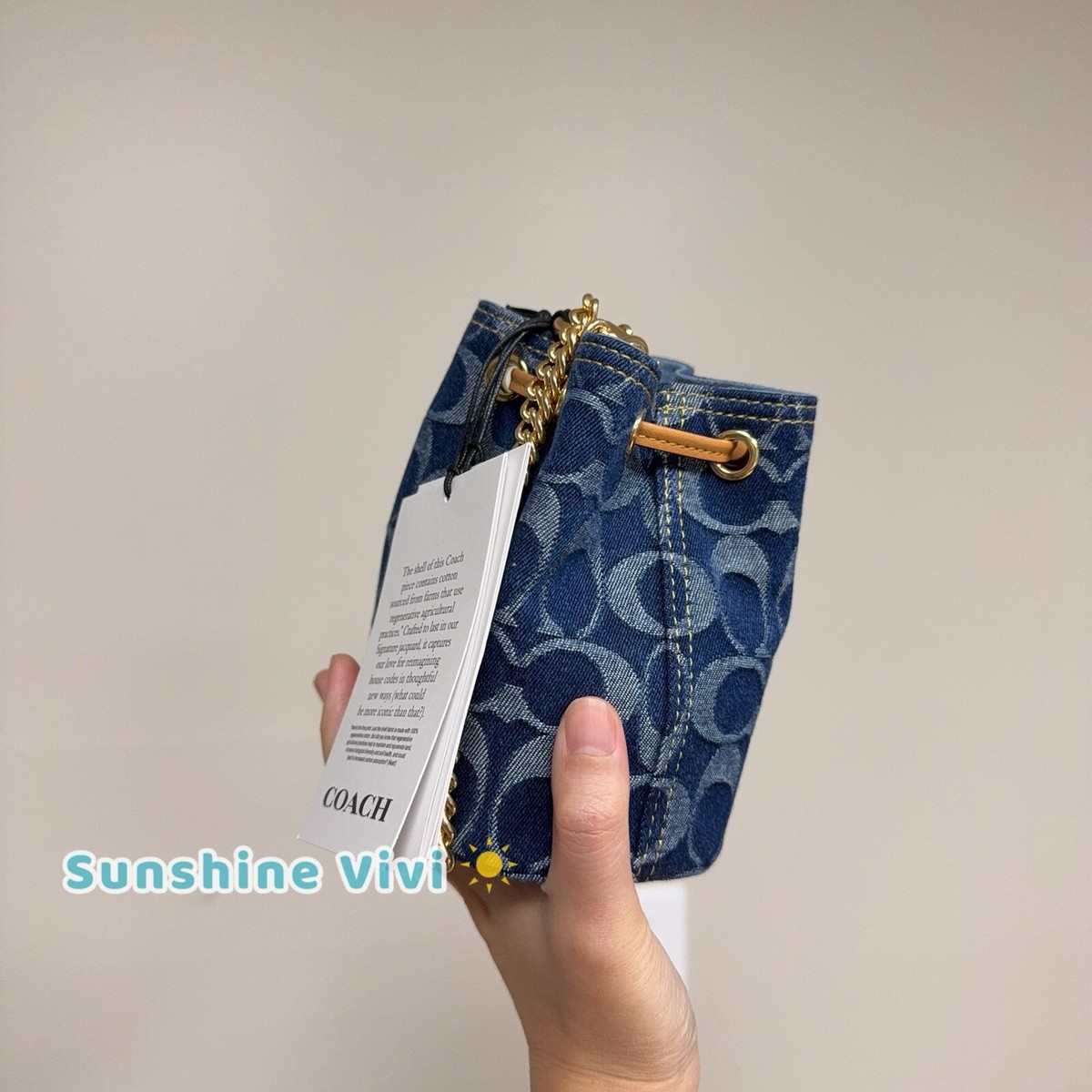 NEW Limited Coach Drawstring Wristlet In Signature Denim CZ031 | eBay