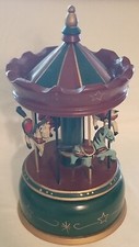 Vintage Carousel Merry-Go-Round Music Box with Carved Wood Horses c.1970s-80s