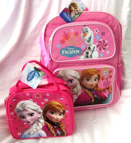FROZEN ELSA,ANNA,&OLAF PINK 16" BACKPACK AND FROZEN PINK LUNCHBOX LUNCH BAG-NEW! - Picture 1 of 5