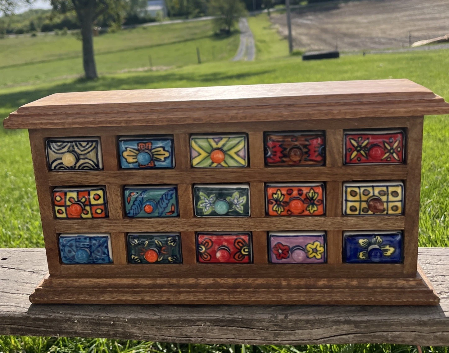 Natural Wooden Spice Masala Box made in India, 15 Assorted Ceramic Drawers
Opens in a new window or 