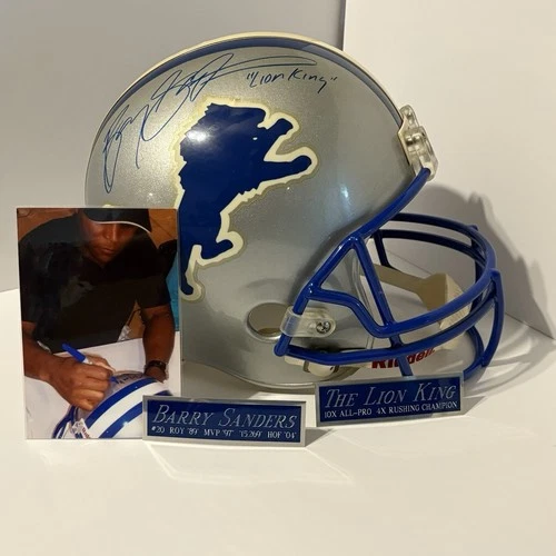 Barry Sanders Signed Full Size Helmet Lion King Detroit