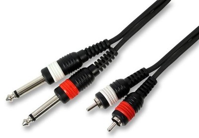 PULSE - 2x 6.35mm (1/4'') Mono Jack to 2x Phono (RCA) Plug to Plug Lead, 3m Black