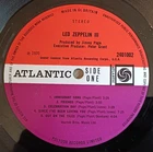 Led Zeppelin LP 3 UK Atlantic Plum 1st Press PETE GRANT CREDITS SUPERB AUDIO