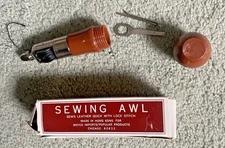 Vintage MEYCO Lock Stitch LEATHER Sewing Awl Wrench & Needles In Original Box