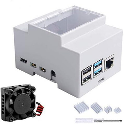 Raspberry Pi 4B DIN Rail Gehäuse mit Lüfter Kühlkörper Modular Box