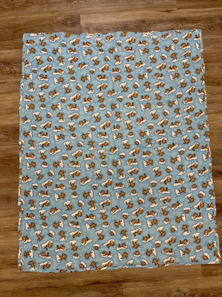 Homemade Monkey Patchwork Squares Baby Quilt Toddler Handcrafted 38 x 46” VG - Image 4 of 4